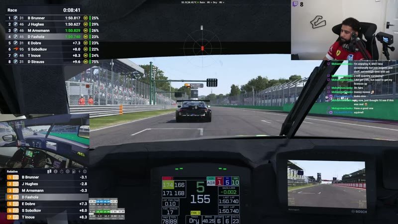 Cockpit view approaching a braking zone with cars ahead